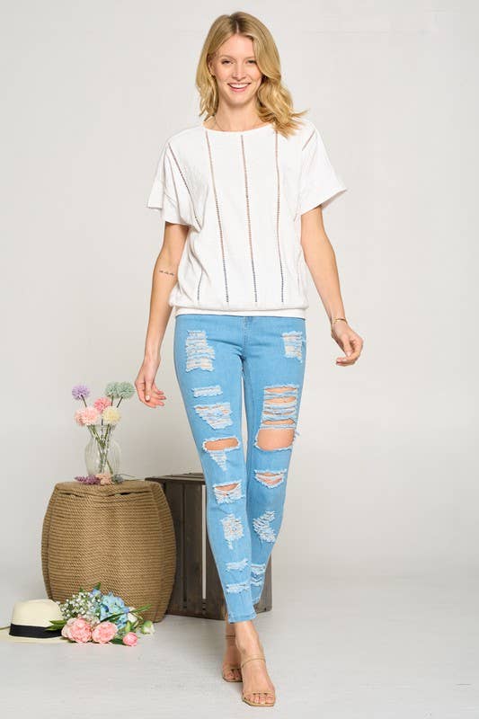 Doe and Rae - Vendita all'ingrosso Camicetta - Donna - Parte superiore squadrata rifinita a scala - 14249T