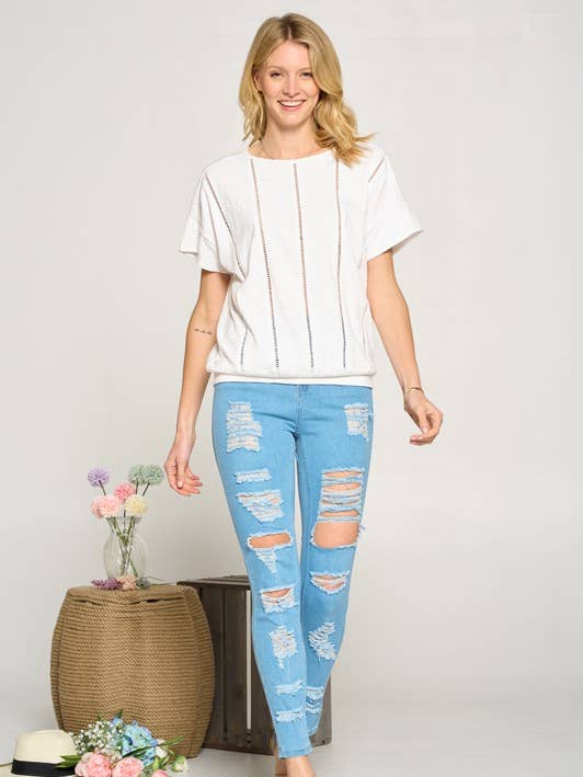 Doe and Rae - Vendita all'ingrosso Camicetta - Donna - Parte superiore squadrata rifinita a scala - 14249T0