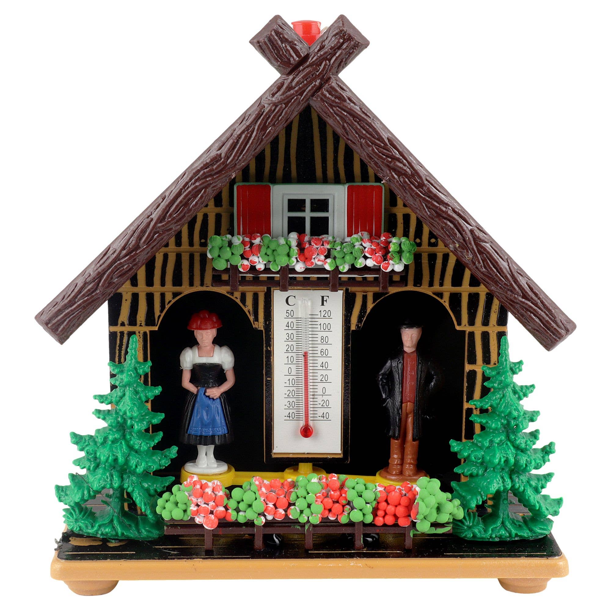 Tribal Trade GmbH - Wholesale Decorative Figurine - Wetterhaus thermometer Schwarzwald 01 green roof without deer0