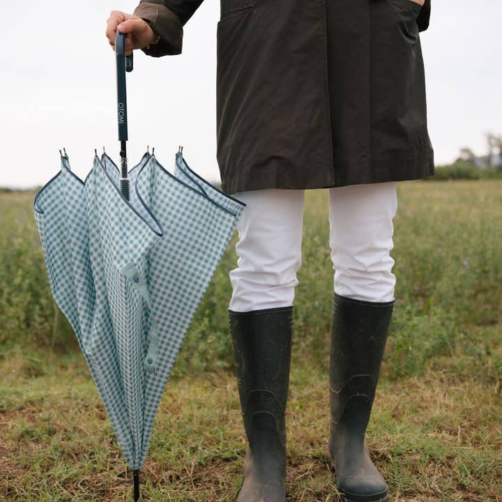 Lang vindafvisende paraply - Grøn vichy for engroshandel hos OTOMI