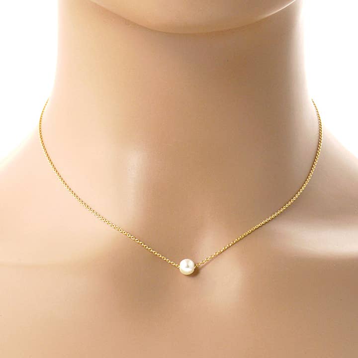 Fashion City - Wholesale Pendant/Charm Necklace - Gold-Dipped Pearl Bridesmaid Necklace