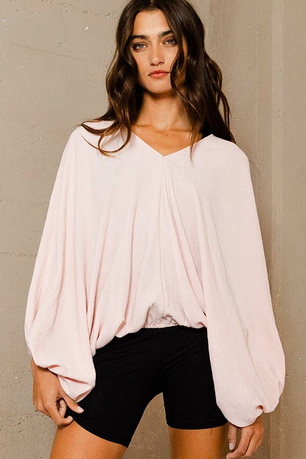 WHITE T1272C Dolman Sleeve Billowy Bottom Woven Top for wholesale on Faire16