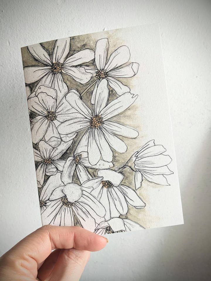 Cosmos Print Blank Greetings Card  for wholesale by Pink Door Baking Co