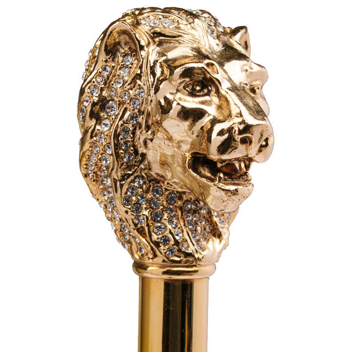 Leone Swarovski käpp med lejonhuvud i 24k förgylld design för wholesale av Walking Sticks/Utile4