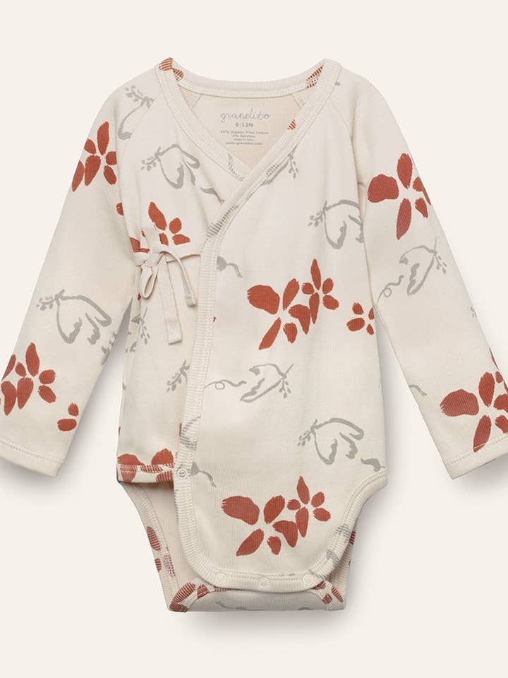 Kimono rompertje van biologisch Pima-katoen voor baby's - peace voor wholesale door Granelito