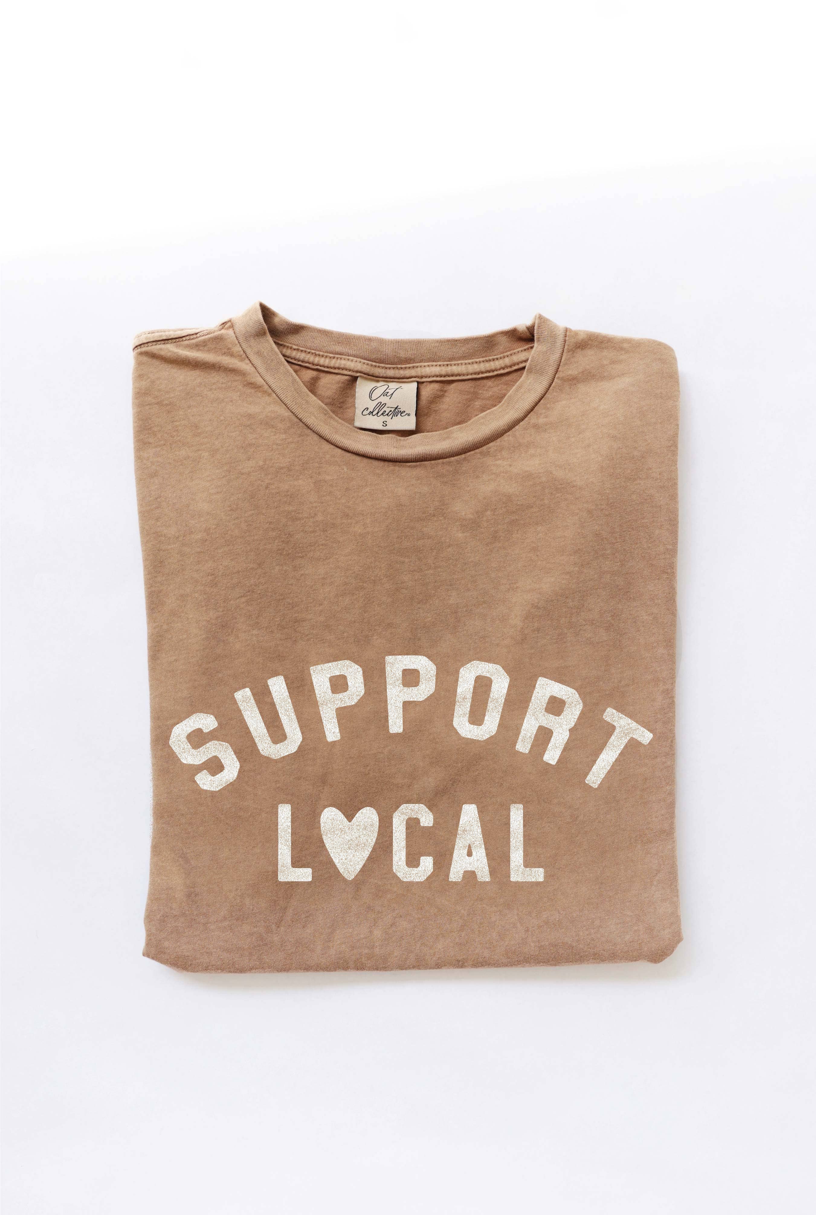 OAT COLLECTIVE - Wholesale Screen Printed T-Shirt - Women's - SUPPORT LOCAL Mineral Washed Graphic Top5