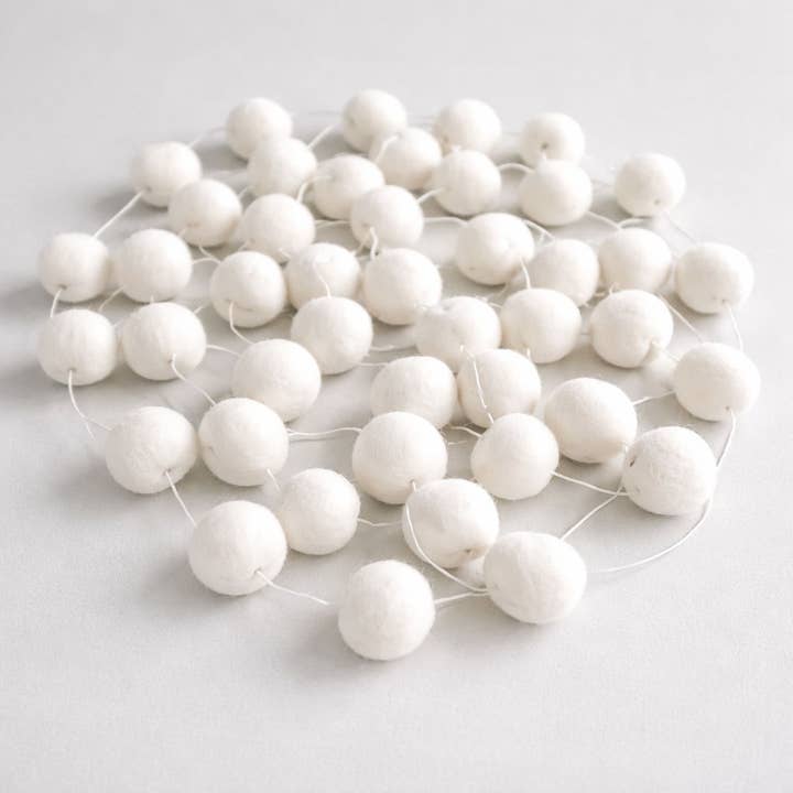 Felt Ball Garland White for wholesale by Hamro Village