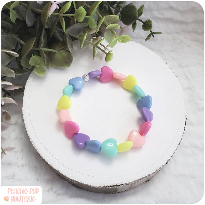 Pastel Kawaii Rainbow Heart Bead Bracelet for wholesale by Foxglove and Sage