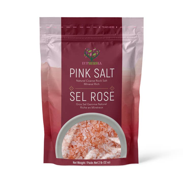 EUPHERBIA Pink Salt, Coarse, Natural, Mineral Rich, 907g for wholesale by Eupherbia