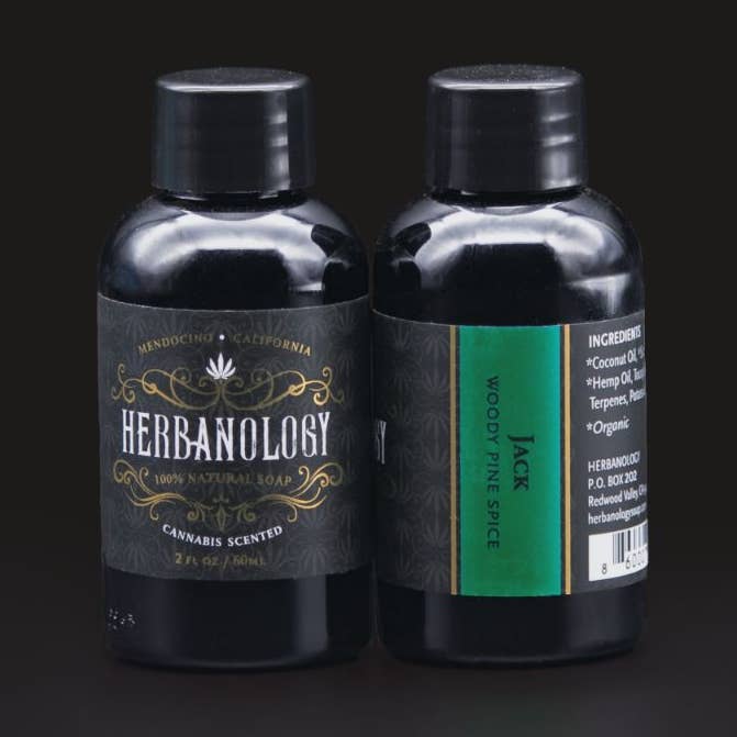 Jack 2oz Cannabis Scented Liquid Soap for wholesale by Herbanology Aromatics