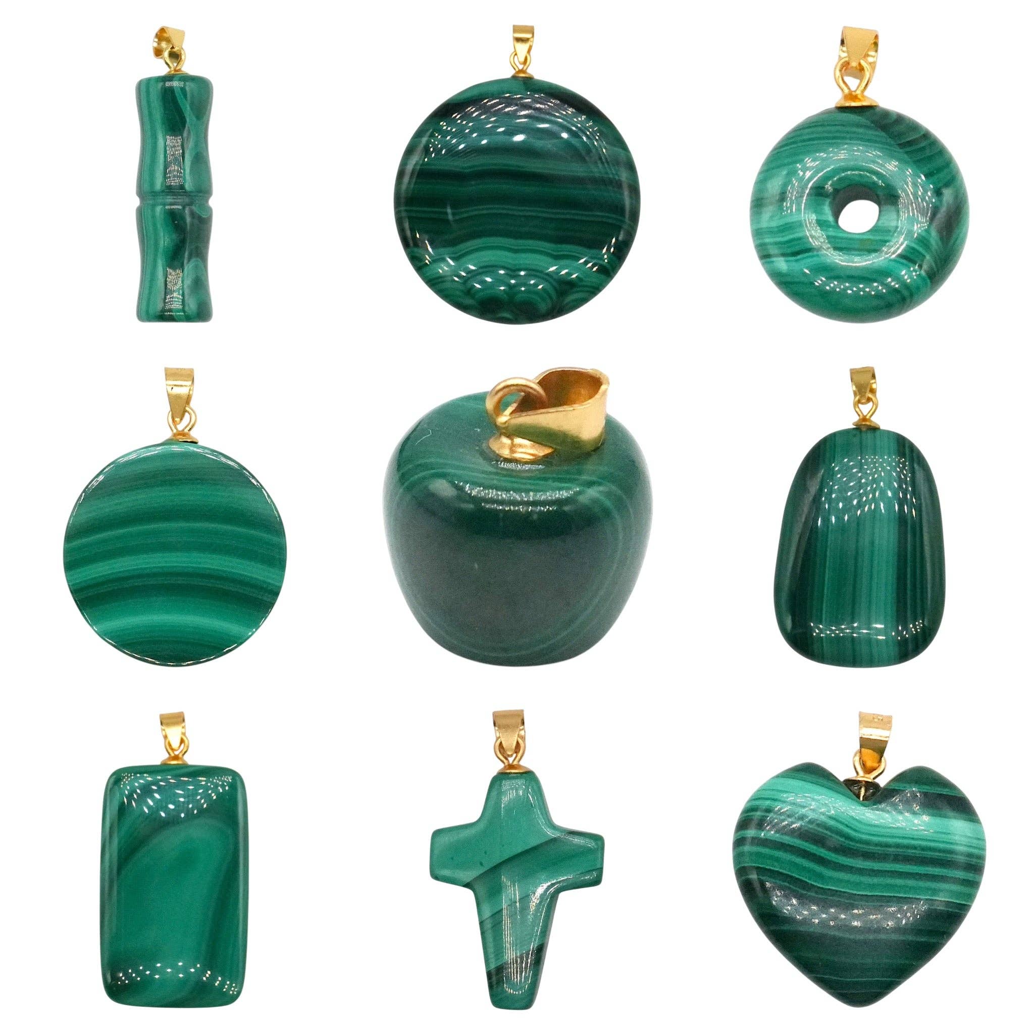 Foliesbijoux - Vente Breloques/médailles personnalisées - Pendentif en malachite doré ou argenté (11 formes disponible) (Bélière laiton rhodié incluse)0