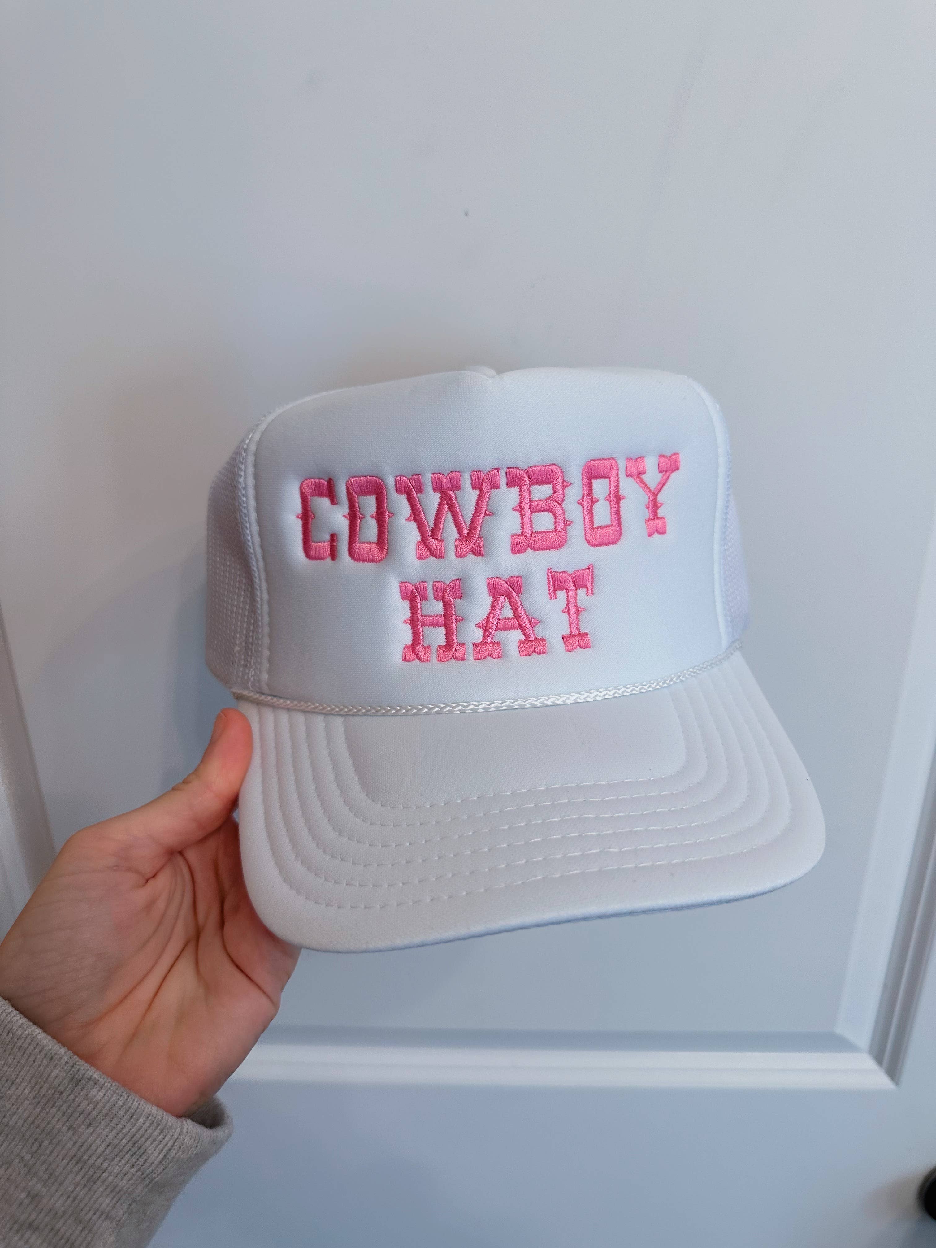 Happy Hour - Wholesale Trucker hat – Women’s - White Cowboy Hat Trucker Hat-Embroidery
