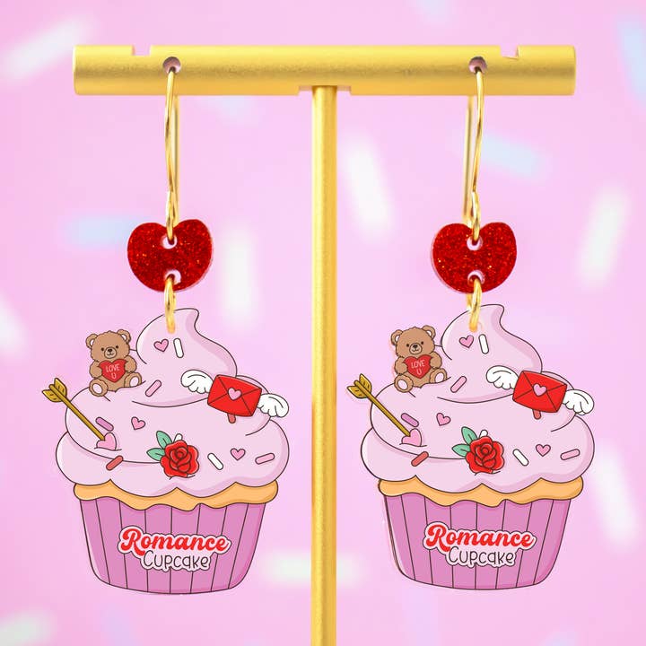 Bookish Valentine's Cupcake Earrings, Romance Book Merch for wholesale by Momenti di Vita