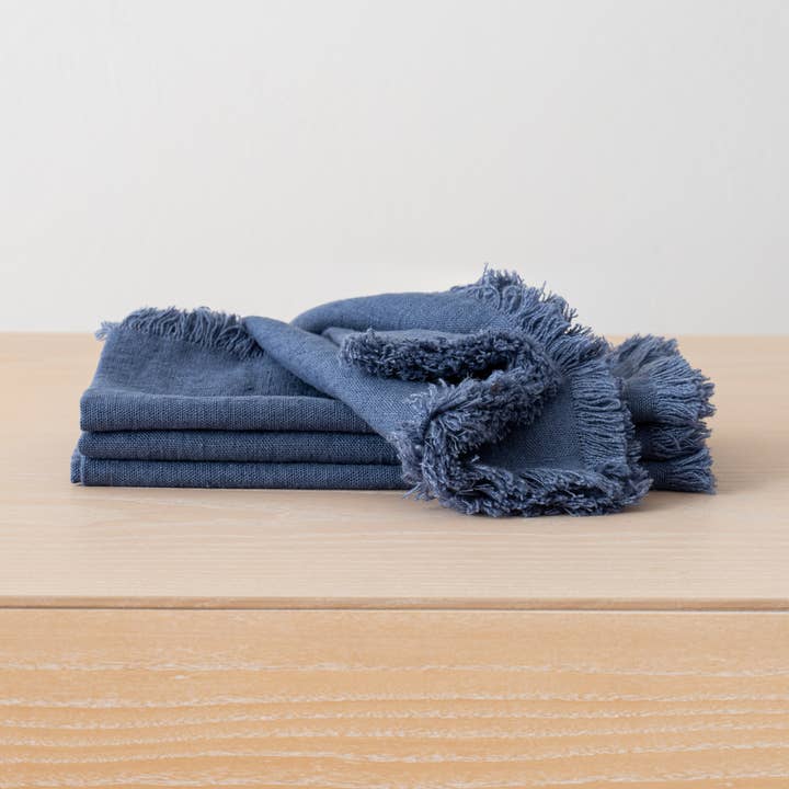 NEW! Linen Napkin French Blue Terra Fringe for wholesale by LinenMe