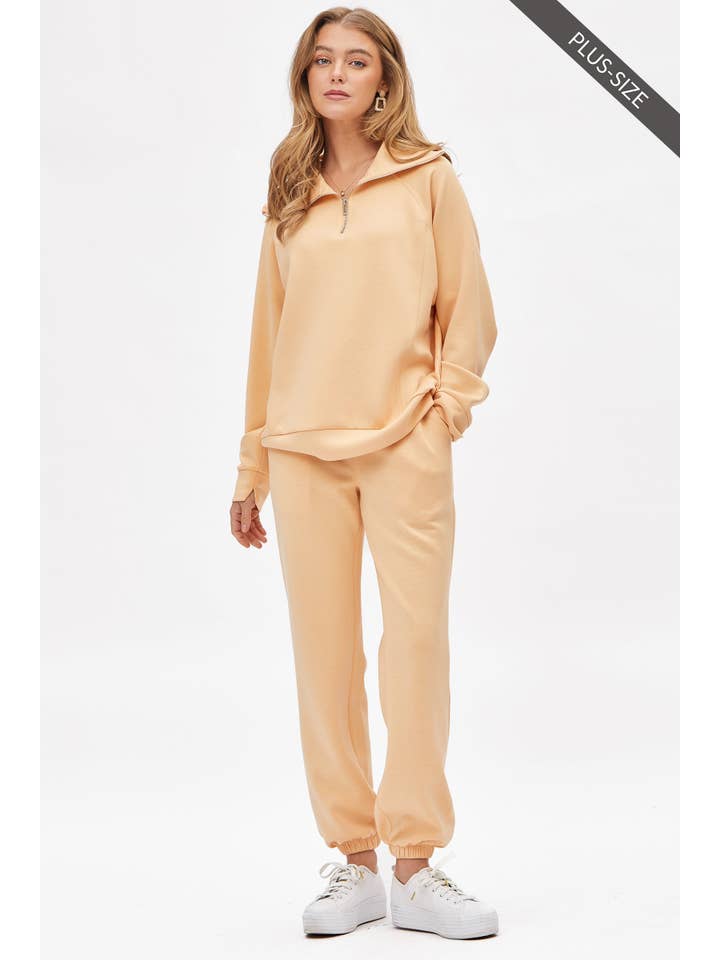 Dear Scarlett - Wholesale Lounge Sweatpants/Joggers - Women's - PLUS SIZE Quarter Zip Pullover + Jogger Modal Travel Set
