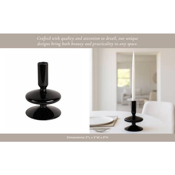 Sagebrook Home - Wholesale Candle Holder - Glass Taper Candle Holder Wide Stable Base - Black, 5 in.12