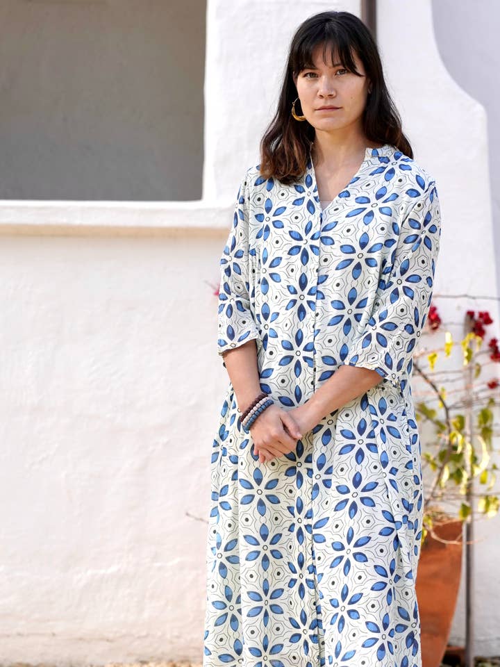 Vestido de Algodão Heather Azul por atacado de Dolma