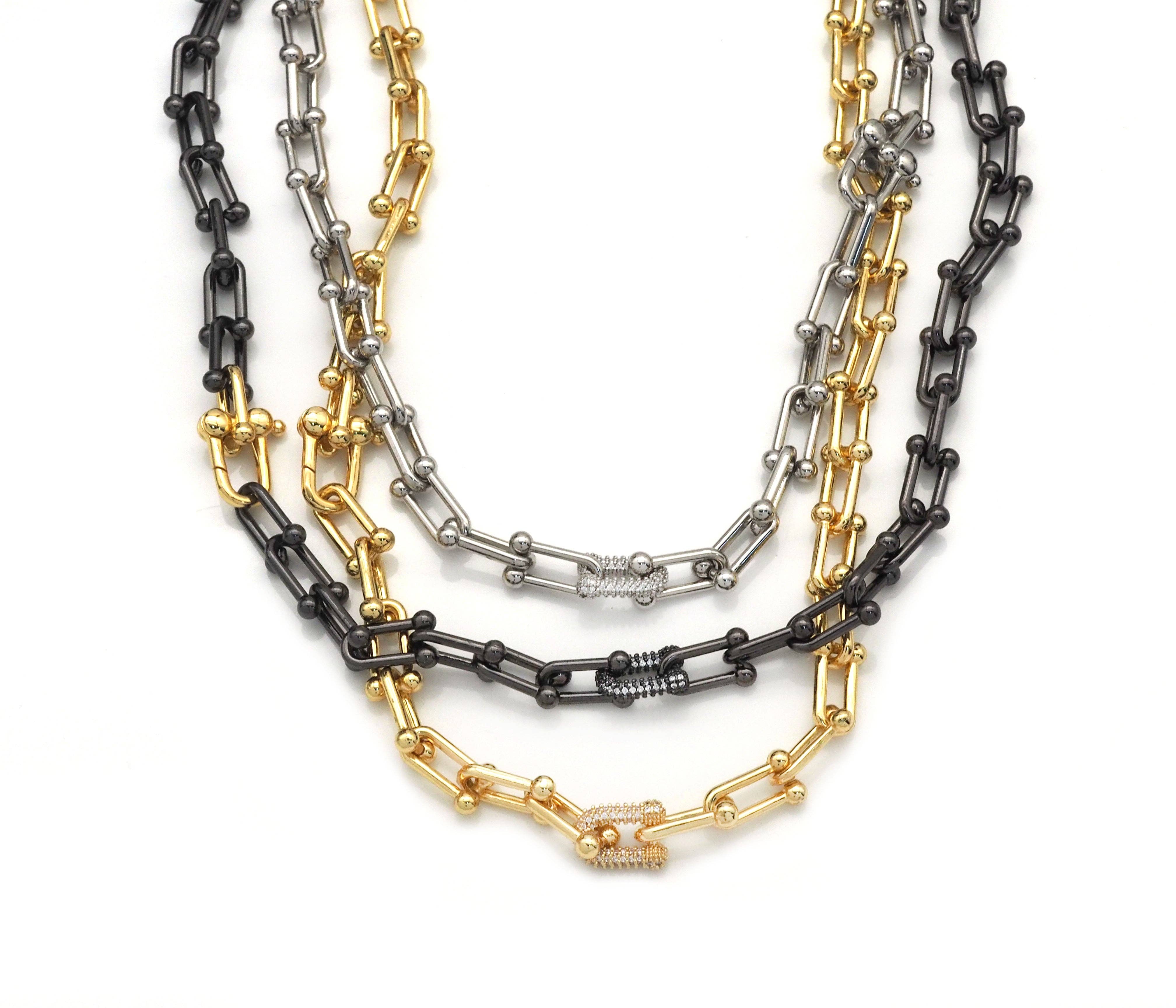 BestBeads&Beyond - Wholesale Link & Chain Necklace - U Shape Chain Necklace with CZ Link focal, Sku#EF1833