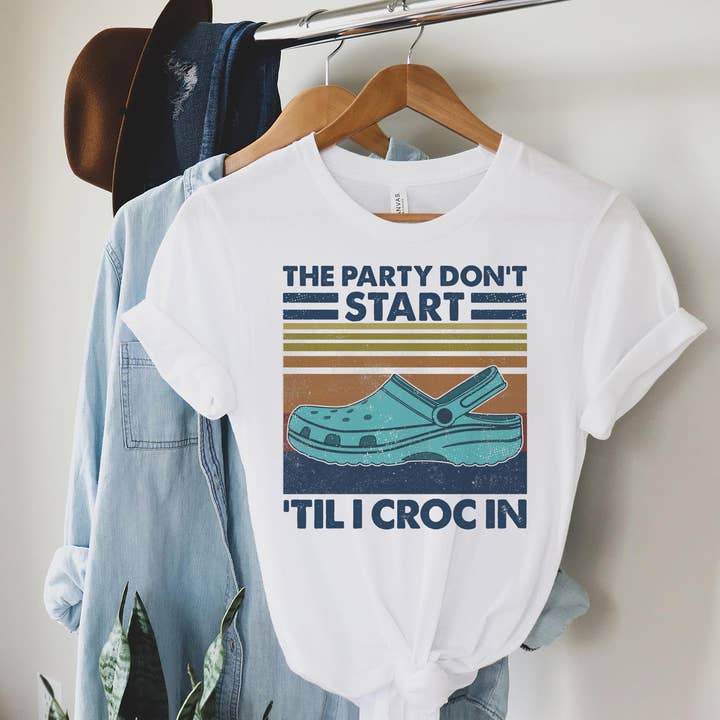The Party Start Crocs In Shirt, Party Cyan Crocs Shirt for wholesale by ShopLukeGifts