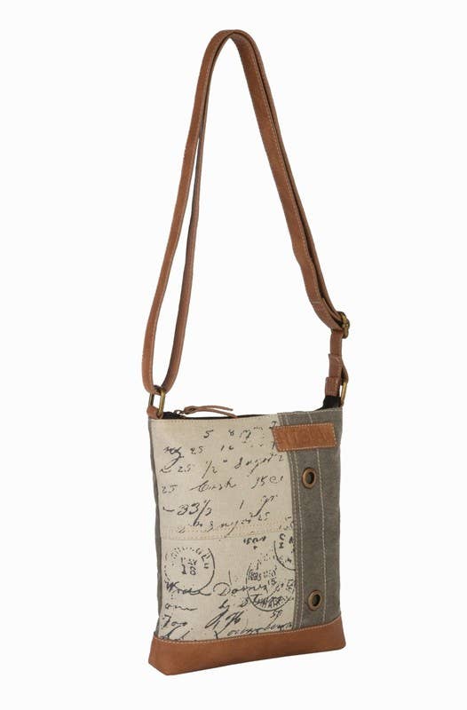 Mona B. - Wholesale Crossbody Bag - Women's - Vintage Script Up-Cycled Canvas Crossbody M-59311