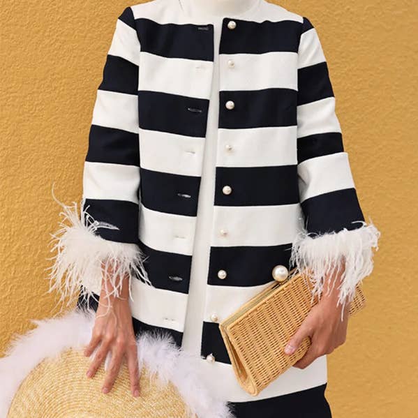 Buttoned Striped Loose Three-Quarter Sleeves Round-Neck Oute for wholesale by UZ Wholesale Store