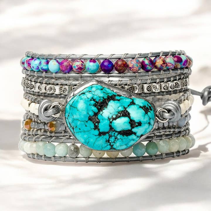 Bracelet enveloppant de protection turquoise curatif pour la vente par Cape Diablo