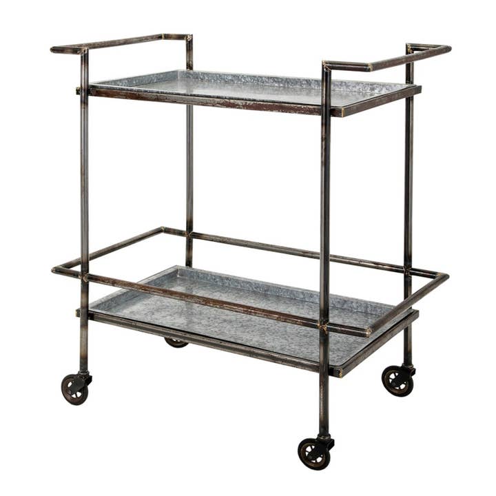 Percy Galvanized Metal Bar Cart in Gray & Black for wholesale on Faire
