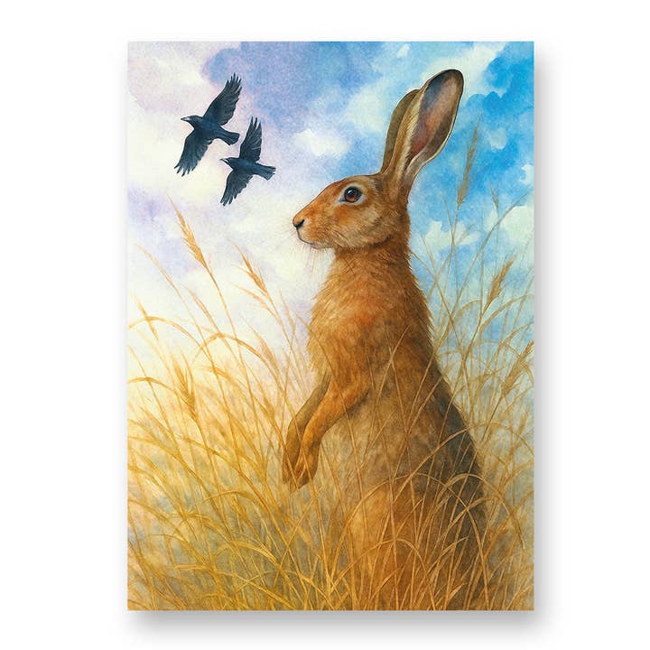 'Meadow Watch' Spring Hare Greeting Card with Envelope for wholesale by Creative Carousel Publishing
