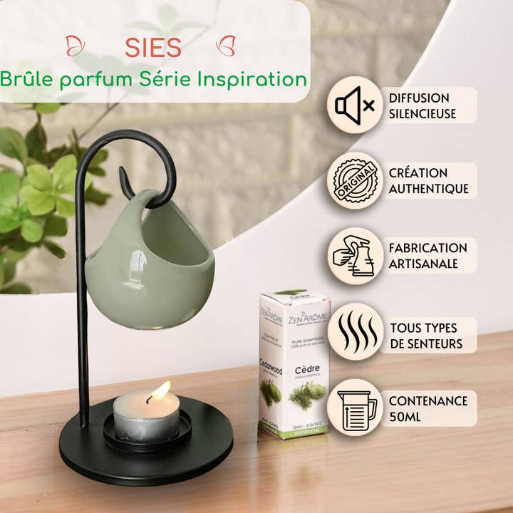 Zen'Arôme - Wholesale Oil warmer - Wrought iron incense burner with suspended ceramic bowl Seis2