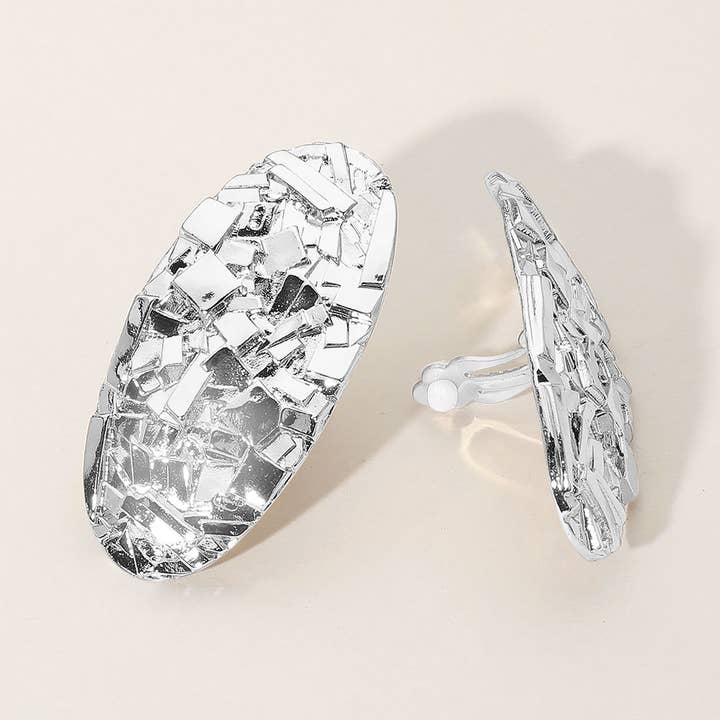 Sensibling Corp. - Wholesale Clip-On Earrings - Textured Metal Long Oval Clip On Earrings