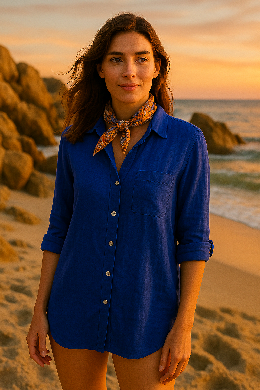 LINEN & COTTON HOUSE - Wholesale Button Down Shirt - Women's - LINEN SHIRT WITH SQUARE POCKET, SPRING SUMMER 7400143