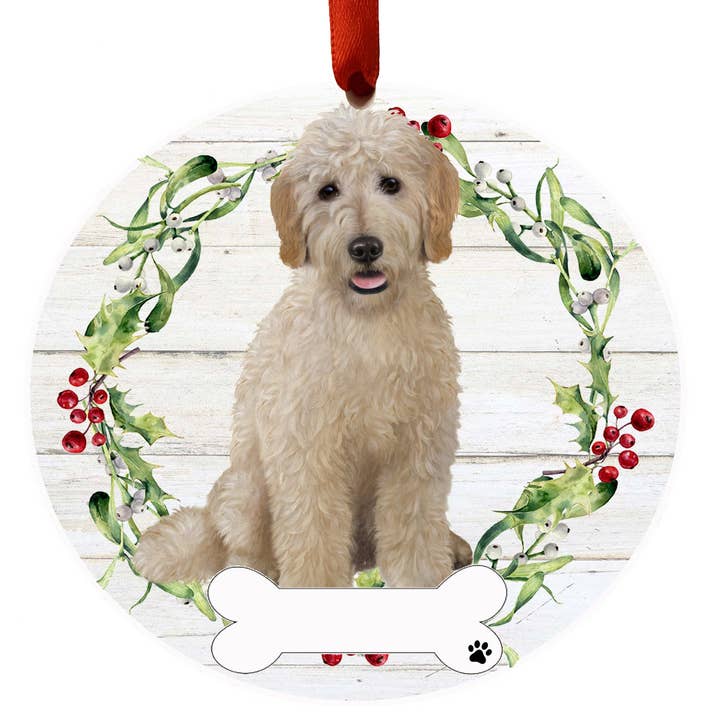 Goldendoodle Full Body Ceramic Wreath Ornament for wholesale by E&S Pets