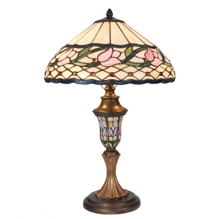 Clayre & Eef – wholesale Accent-/skrivbordslampa – 5LL-5774 Bordslampa Tiffany Ø 40x60 cm Beige Rosa Glas