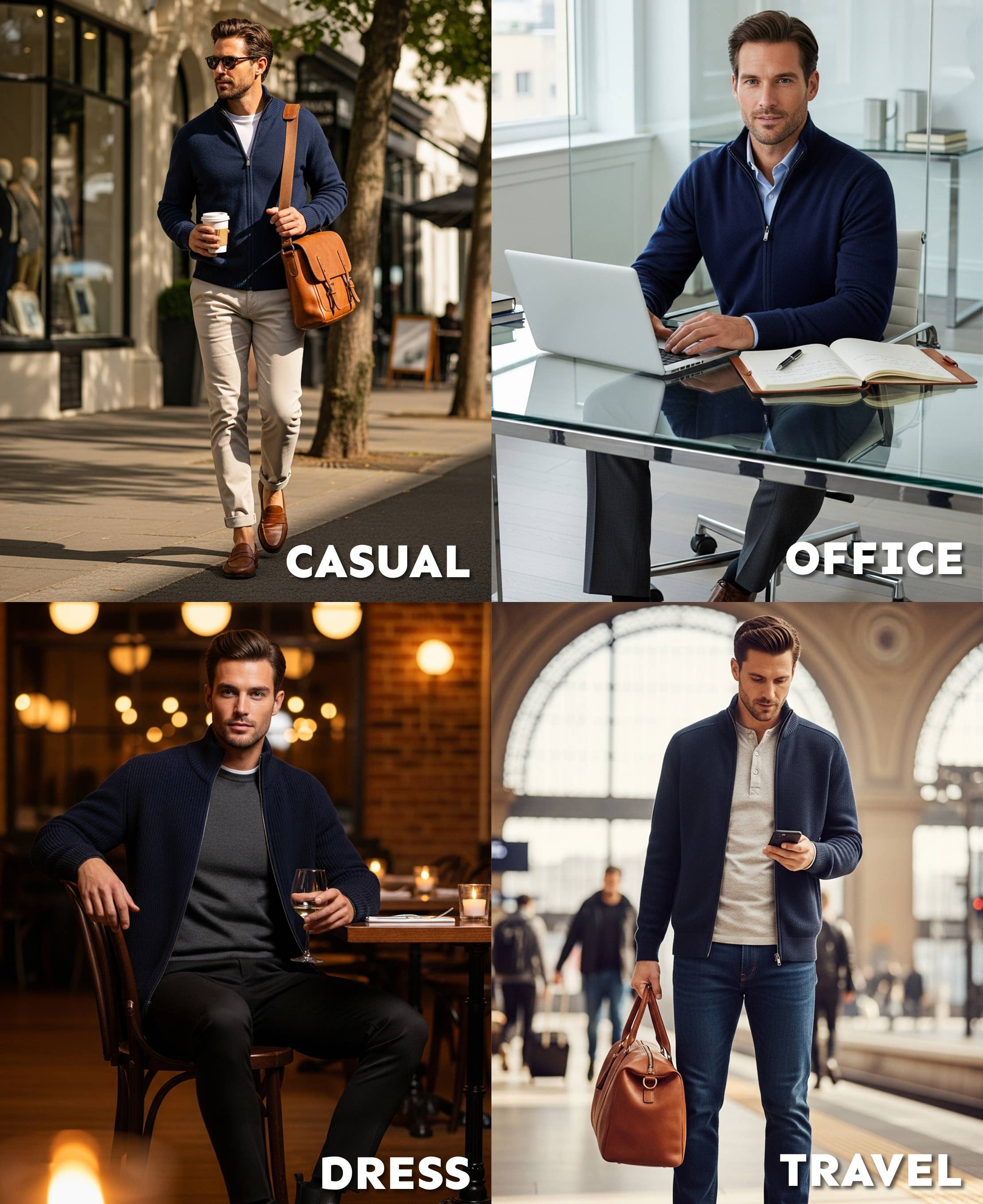 I-Wear Brands - Vendita all'ingrosso Maglione tricot - Uomo - Cardigan da uomo in maglia 100% cotone con cerniera completa10