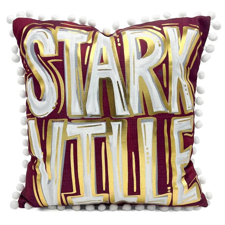 Rachel Brooks Design, LLC - Wholesale Throw/Decorative Pillow - Gold Foil Maroon Starkville Pillow