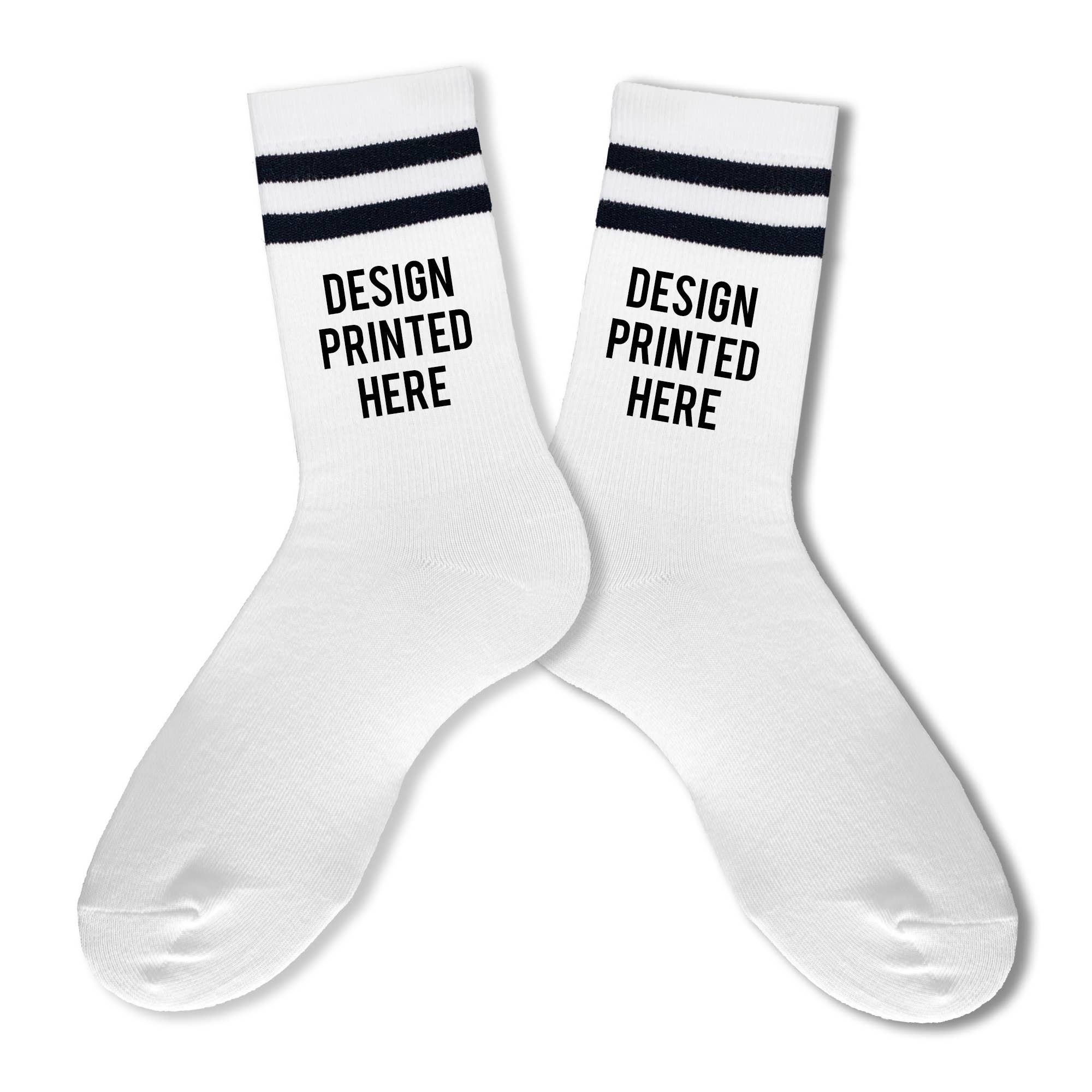 Sockprints - Wholesale Socks - Unisex - Custom Printed White Black/Stripe Ribbed Crew Socks3