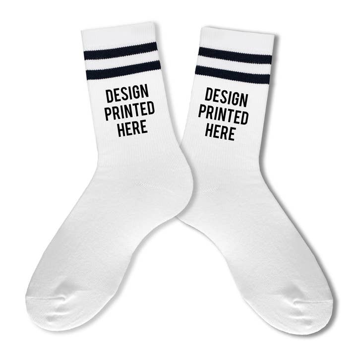 Sockprints - Wholesale Socks - Unisex - Custom Printed White Black/Stripe Ribbed Crew Socks3
