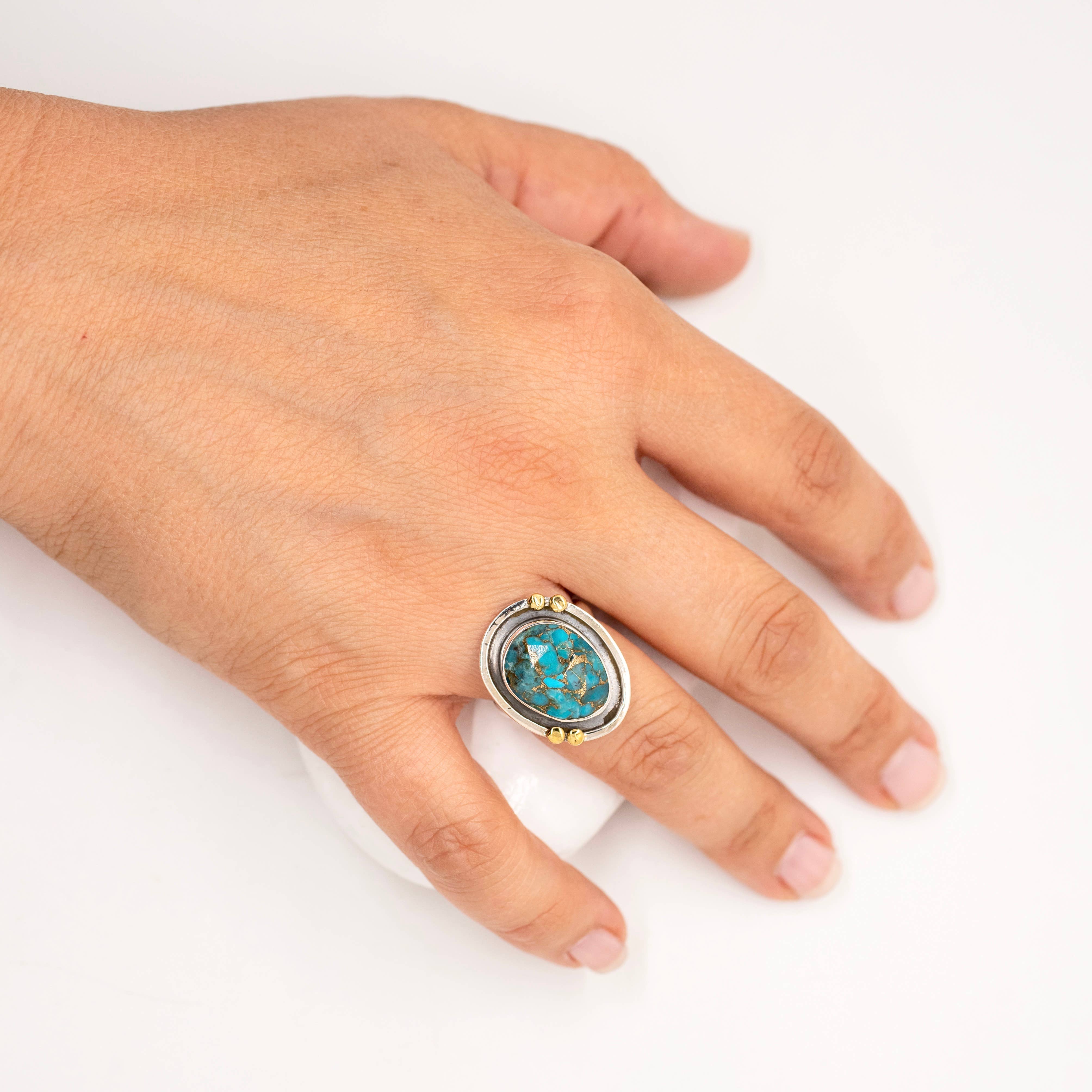 Baizaar - Wholesale Cocktail/Statement Ring - Sterling Silver Copper Turquoise Galaxy Ring2