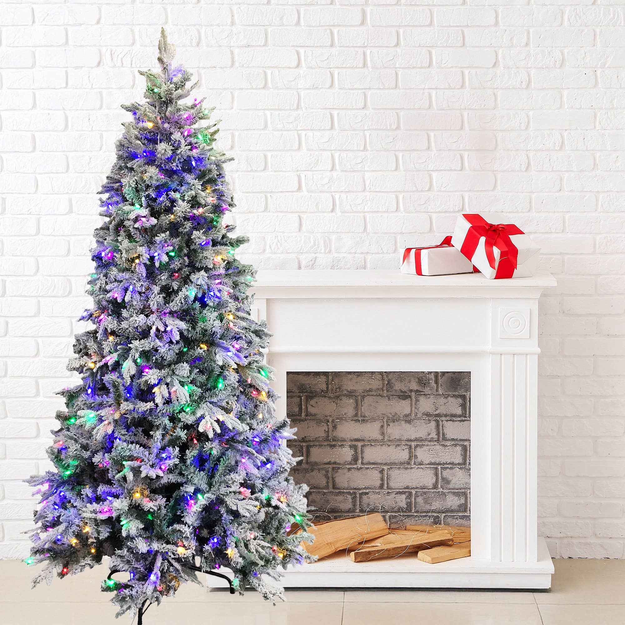 Santa’s Workshop Inc. - Wholesale Artificial Christmas Tree - 7.5' Prelit Green Flocked Tree, 2444 Tips4