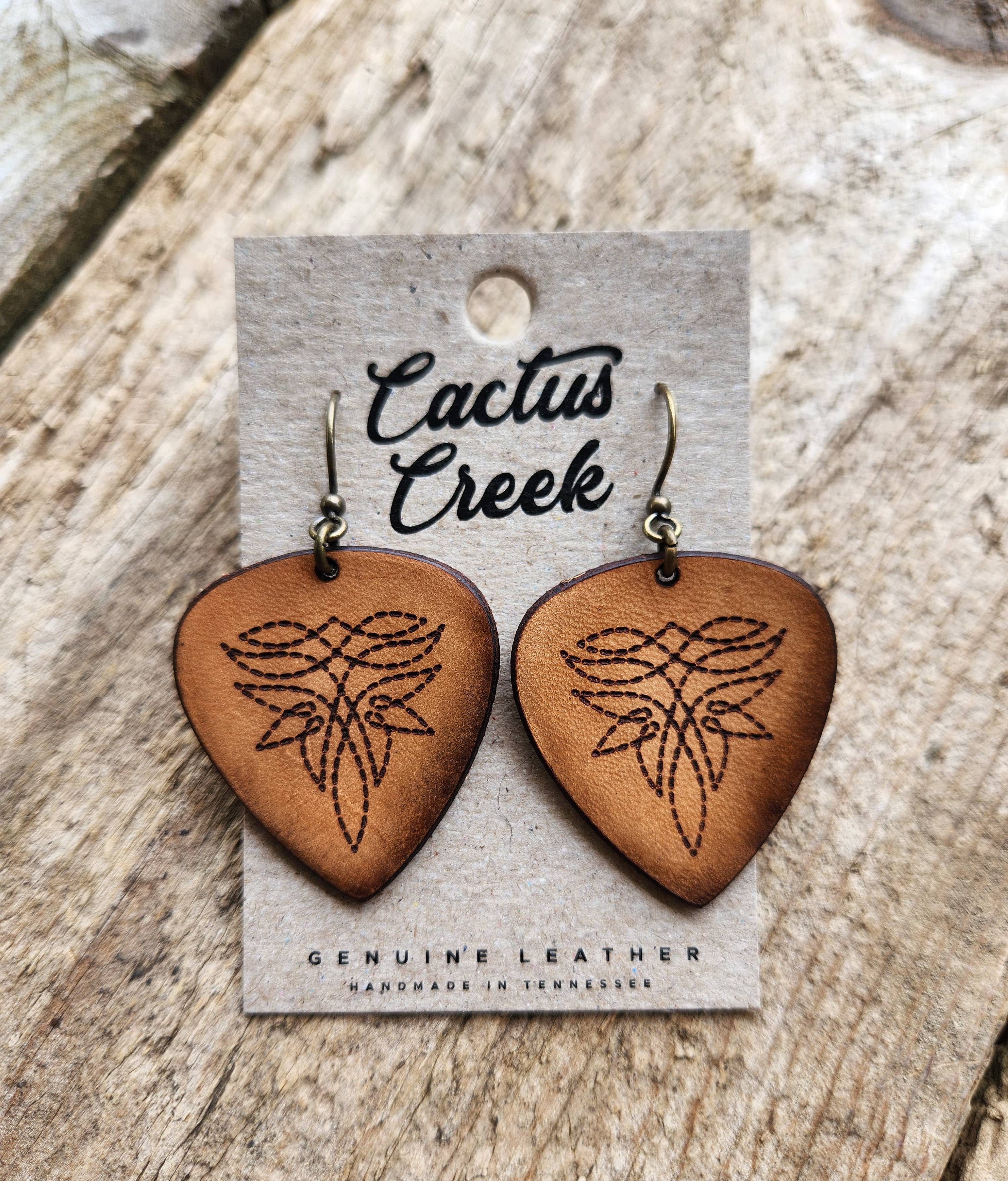 Cocklebur & Co. – wholesale Dangle earrings – "Nashville"  Handmade Tooled Leather Western Earrings6