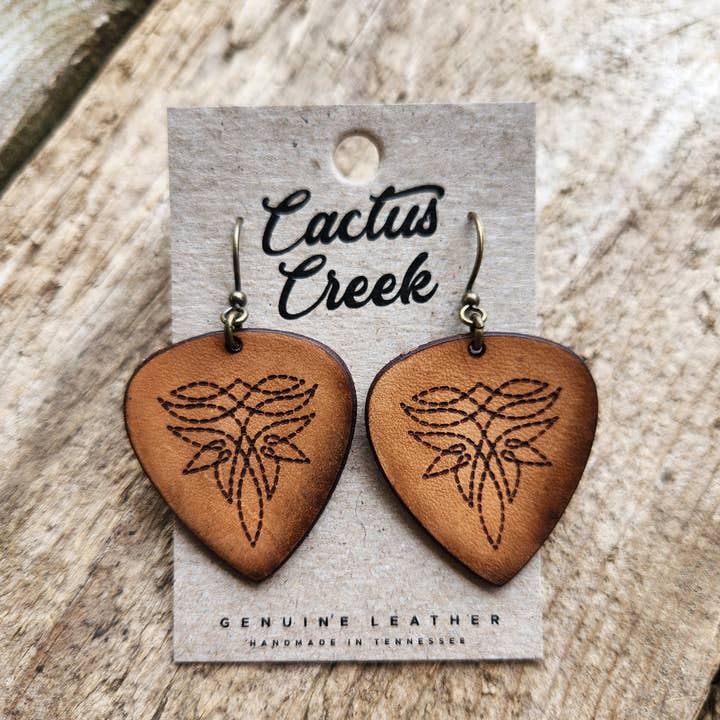 Cocklebur & Co. - Wholesale Dangle Earrings - "Nashville" Handmade Tooled Leather Western Earrings6