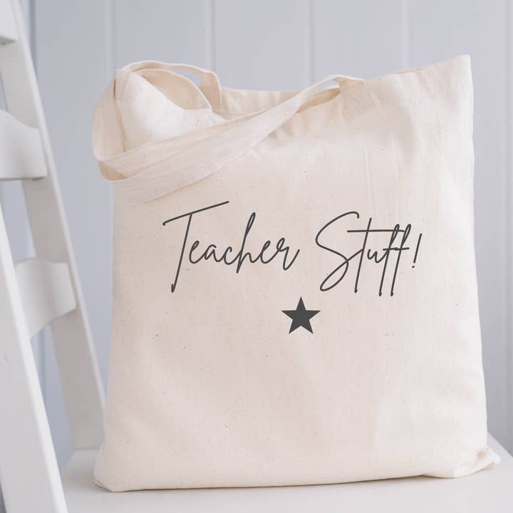 Teacher Stuff! 100% Organic Cotton Natural Tote Bag for wholesale by Crafty Clara