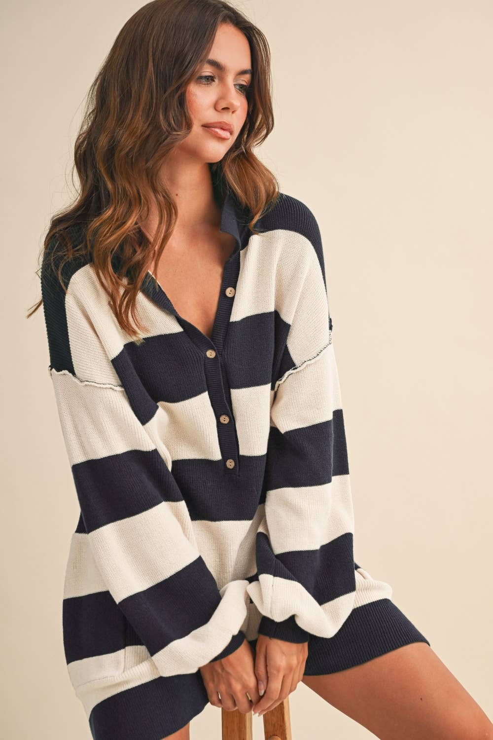 Klesis - Wholesale Romper - Women's - IR1506 LONG SLEEVE COLLARED STRIPED RELAXED FIT ROMPER12