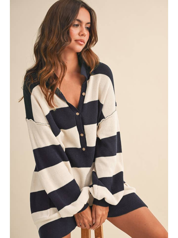 Klesis - Wholesale Romper - Women's - IR1506 LONG SLEEVE COLLARED STRIPED RELAXED FIT ROMPER12