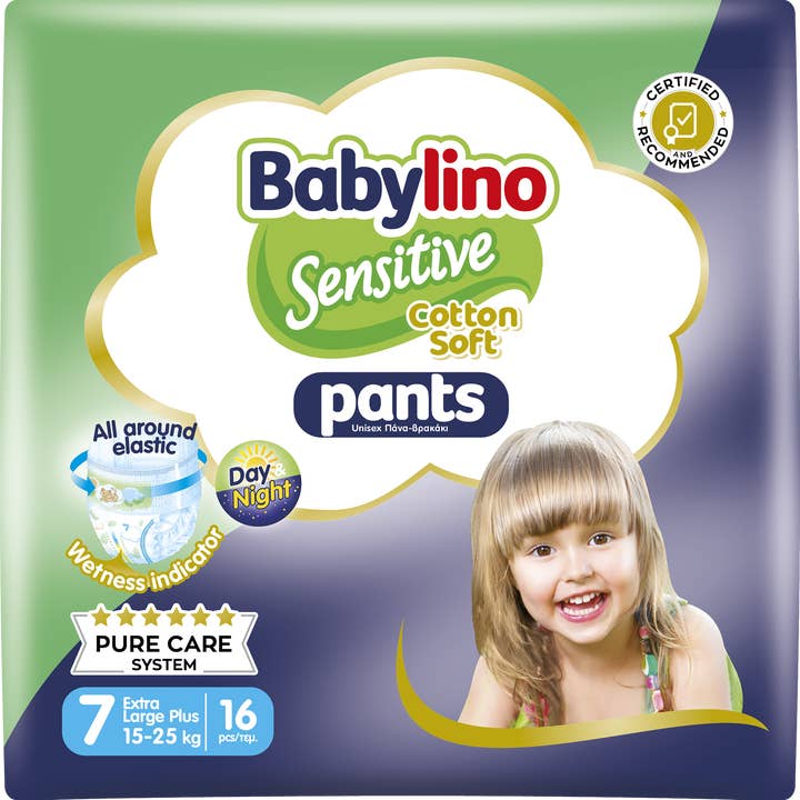 Babylino - Vendita all'ingrosso Pannolino (non in tessuto) - Neonati - Babylino Sensitive Cotton Soft, Pannolino Mutandina Taglia 7, 16 Unità