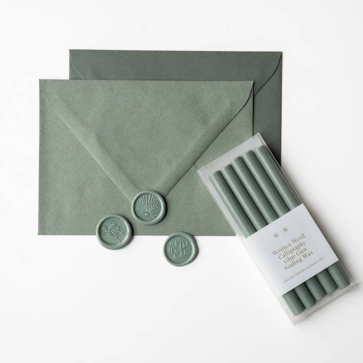 Written Word Calligraphy - Wholesale Sealing Wax - Forest Green Glue Gun Sealing Wax (Box of 5 Sticks)2