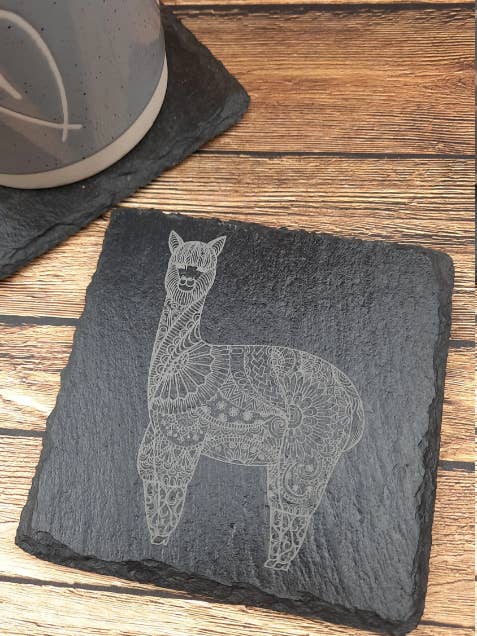 Cute Alpaca/Llama Ornate Doodle - Engraved Slate Coaster for wholesale by McHenrysPlace