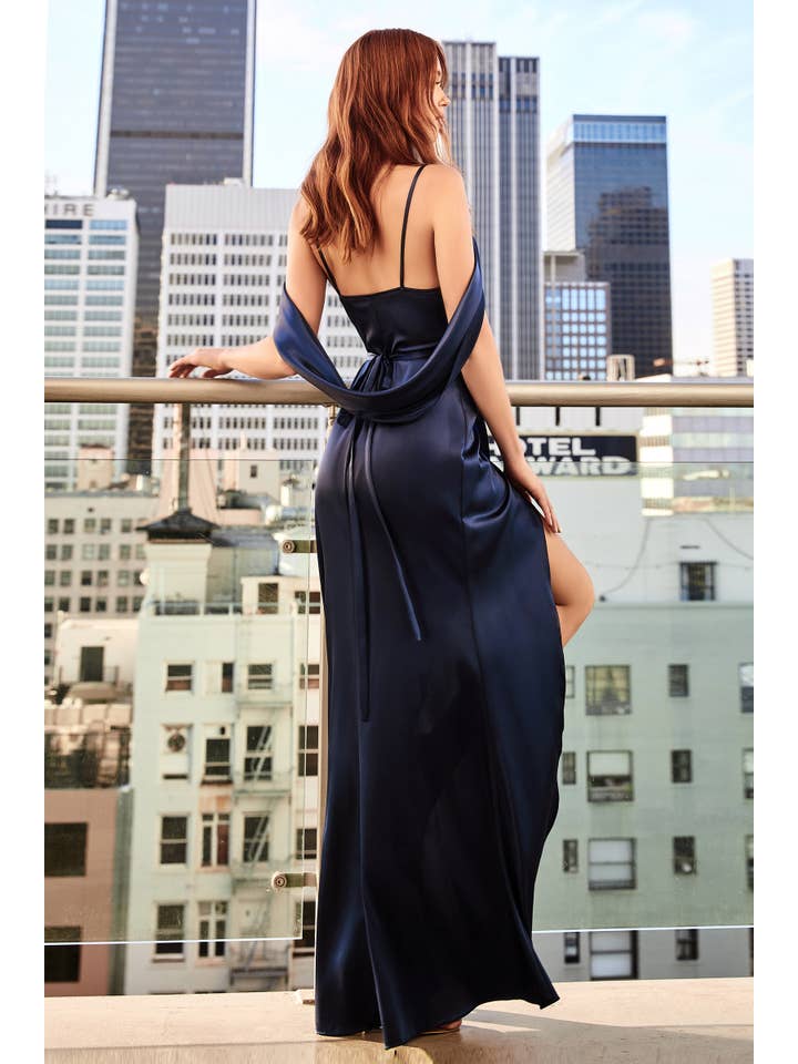 Ladivine by Cinderella Divine - Wholesale Gown - Women's - SATIN COWL BACK WRAP DRESS