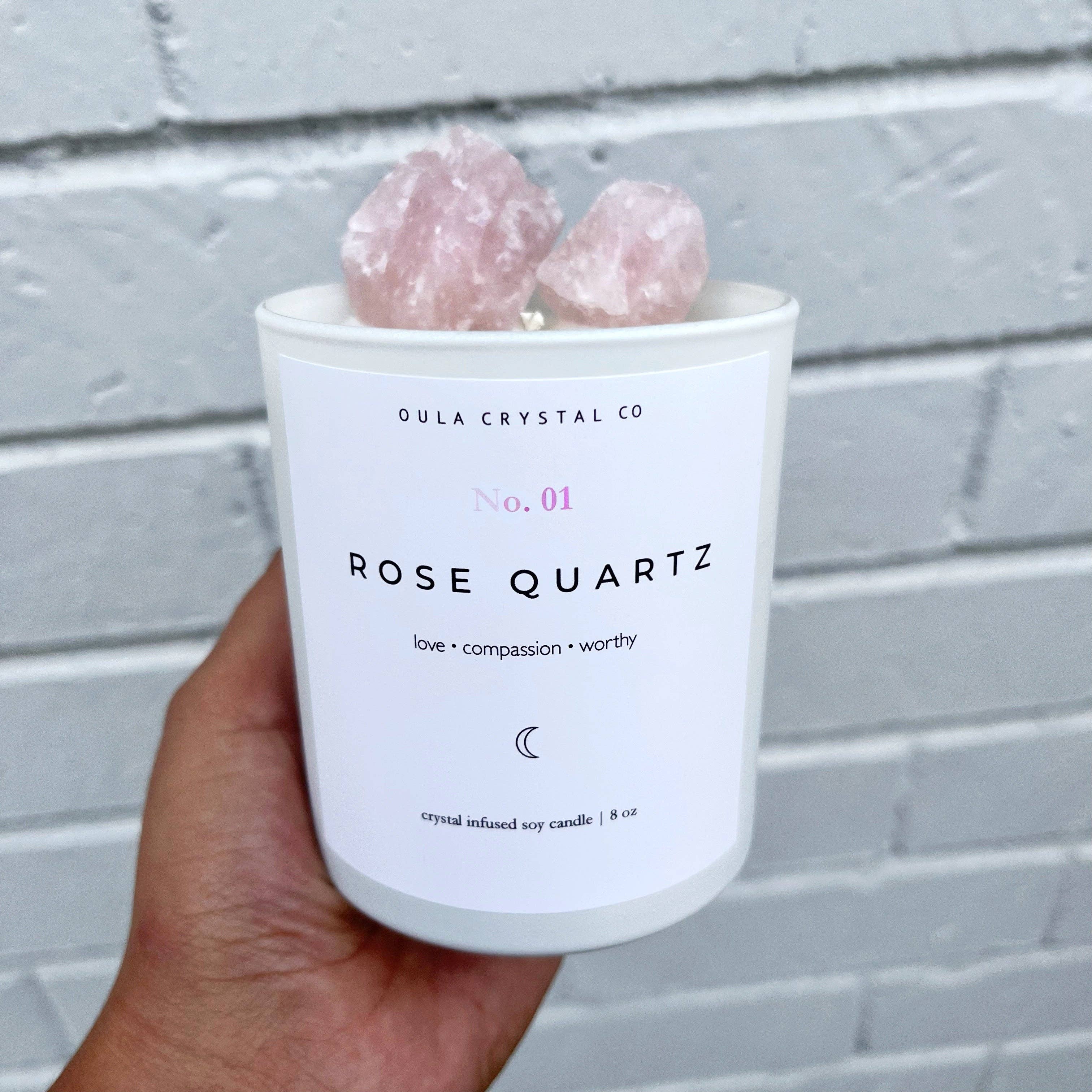 OULA CRYSTAL CO - Wholesale Jar/Filled Candle - Rose Quartz Candle · Wholesale  · Crystal Infused