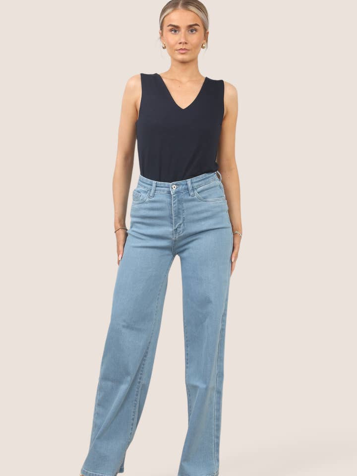 J5FASHION - Vendita all'ingrosso Jeans - Donna - JEANS A GAMBA LARGA A VITA ALTA IN DENIM2